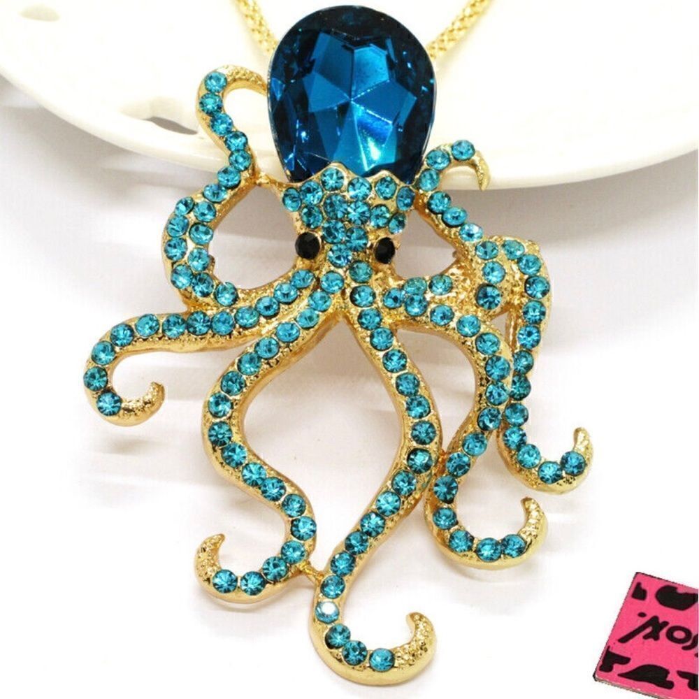 🐙 Betsey Johnson gorgeous sparkling octopus necklace/brooch 🐙